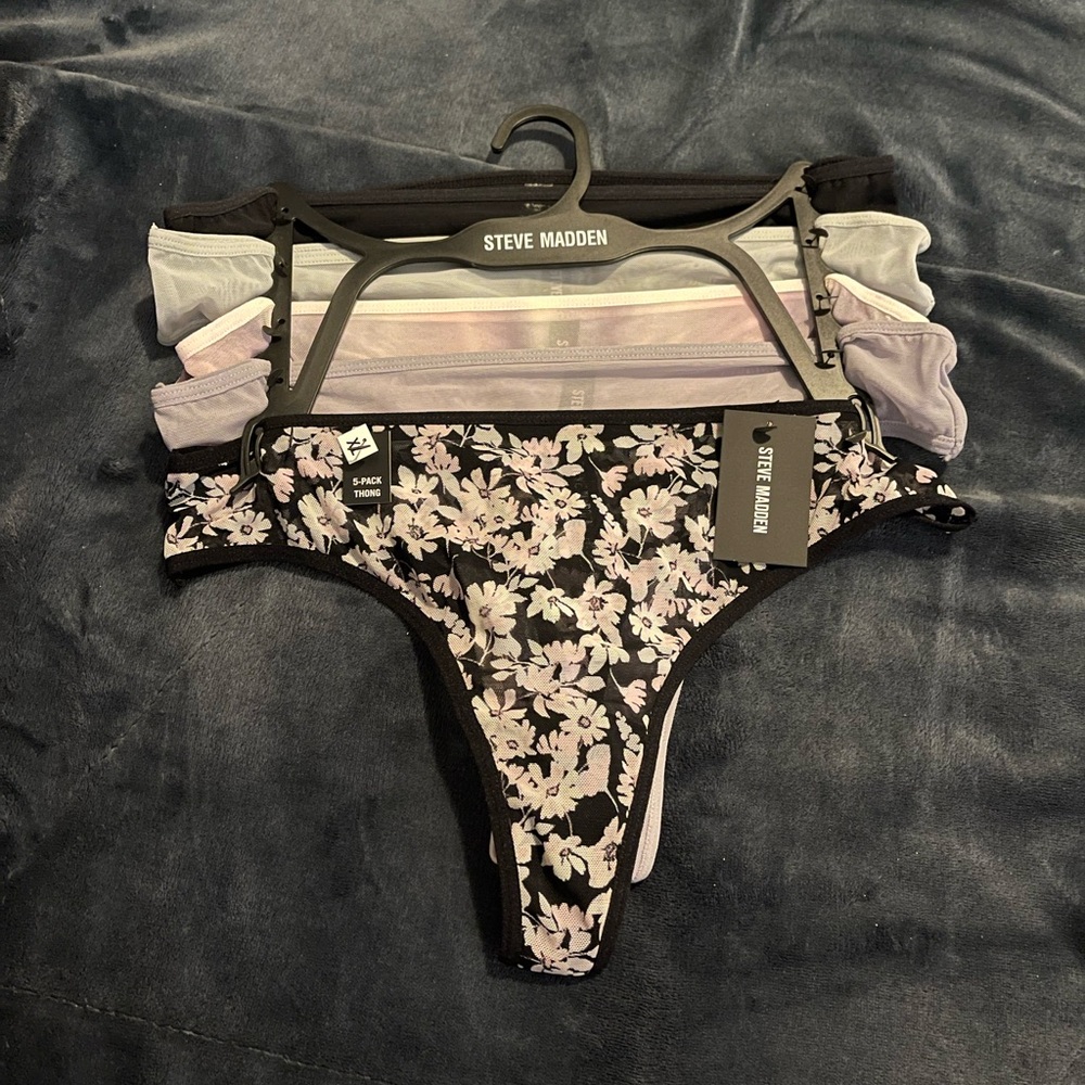 Steve Madden Black and Lavender Panty, 5 Pack Collection